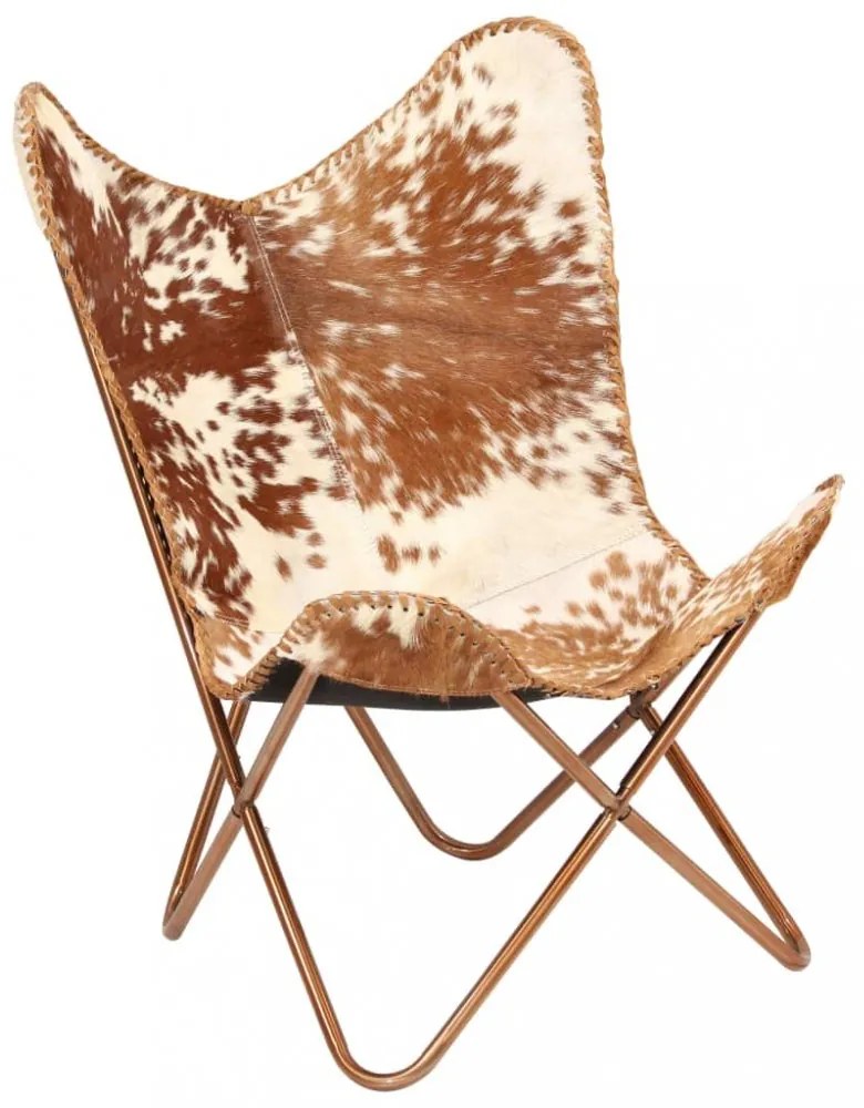 Relaxačné kreslo BUTTERFLY pravá kozej kože / oceľ Dekorhome Bílá / hnědá