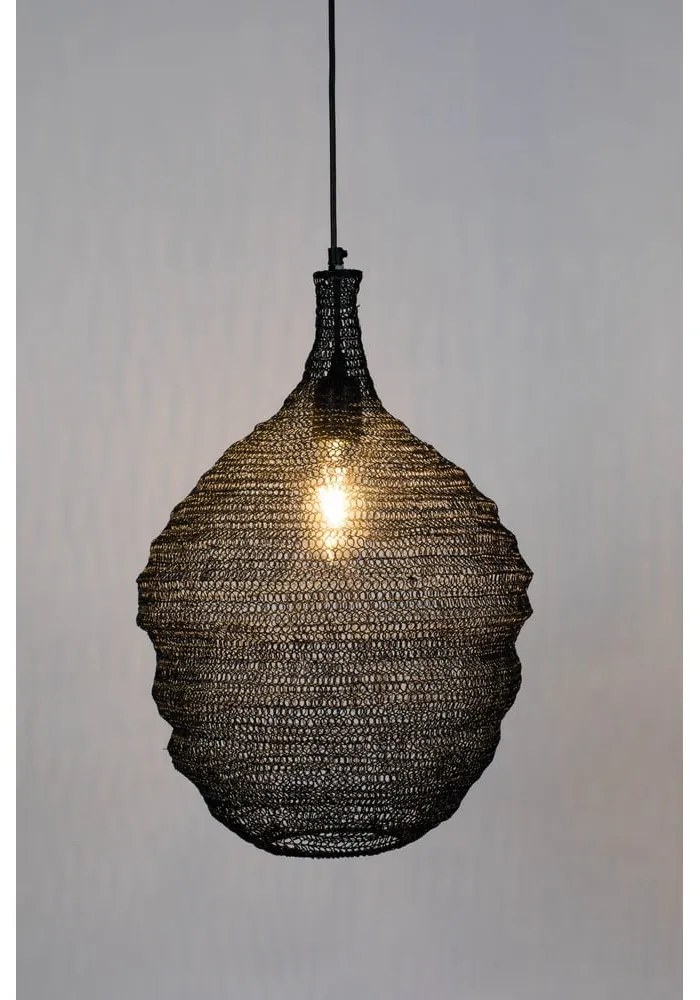 Čierne závesné svietidlo White Label Lena, ø 37 cm