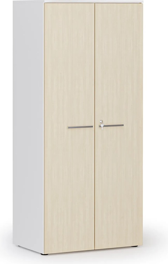 Kancelárska policová skriňa PRIMO WHITE s dverami, 800 x 500 x 1781 mm, biela/breza