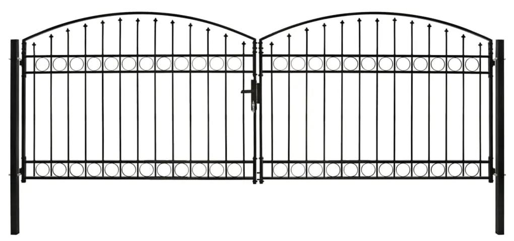 Dvojkrídlová plotová brána s oblúkom, oceľ 400x125 cm, čierna 143093
