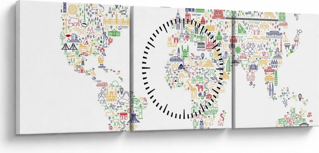 Obraz - Obrázková mapa (s hodinami) (90x30 cm)