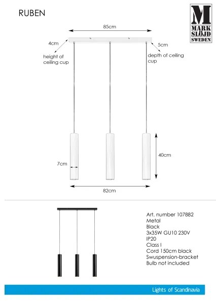 Markslöjd 107882 - Luster na lanku RUBEN 3xGU10/35W/230V