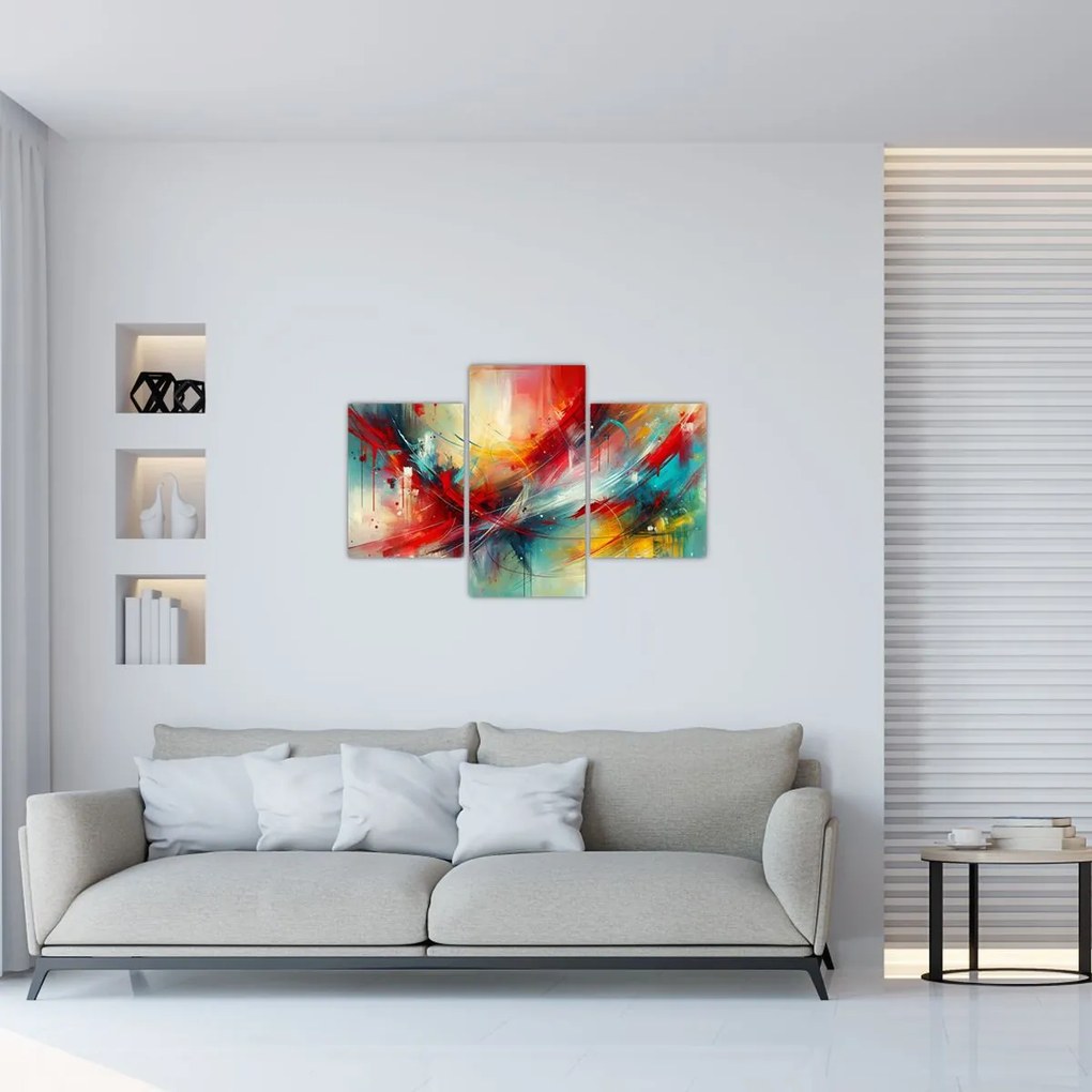Obraz – Abstrakcia s červenou (90x60 cm)
