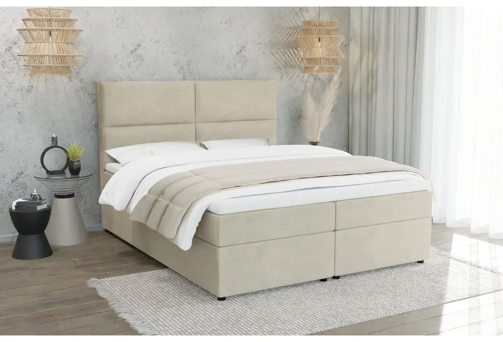 Béžová boxspring posteľ s úložným priestorom 160x200 cm Rico – Ropez