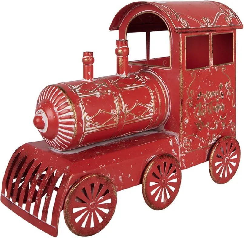 Červená kovová dekorácia mašinka Merry Christmas - 69*15*28 cm