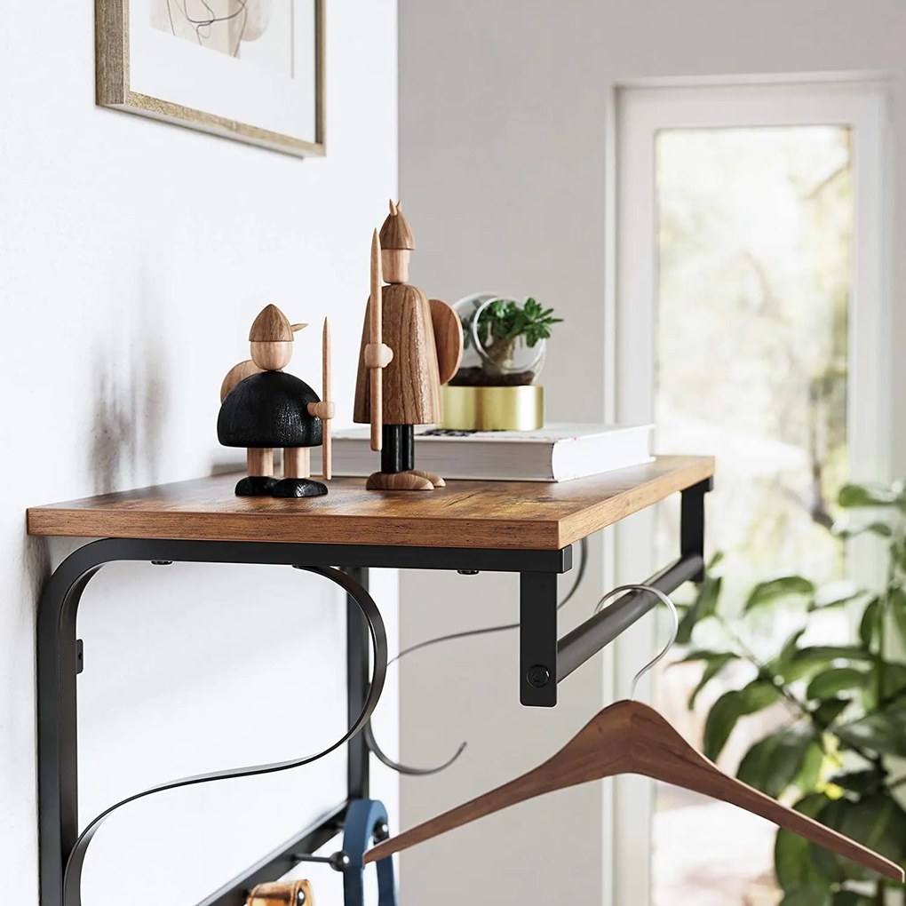 Nástenný vešiak na oblečenie, s 5 háčikmi, 60 x 30 x 31,7 cm, rustikálny hnedý