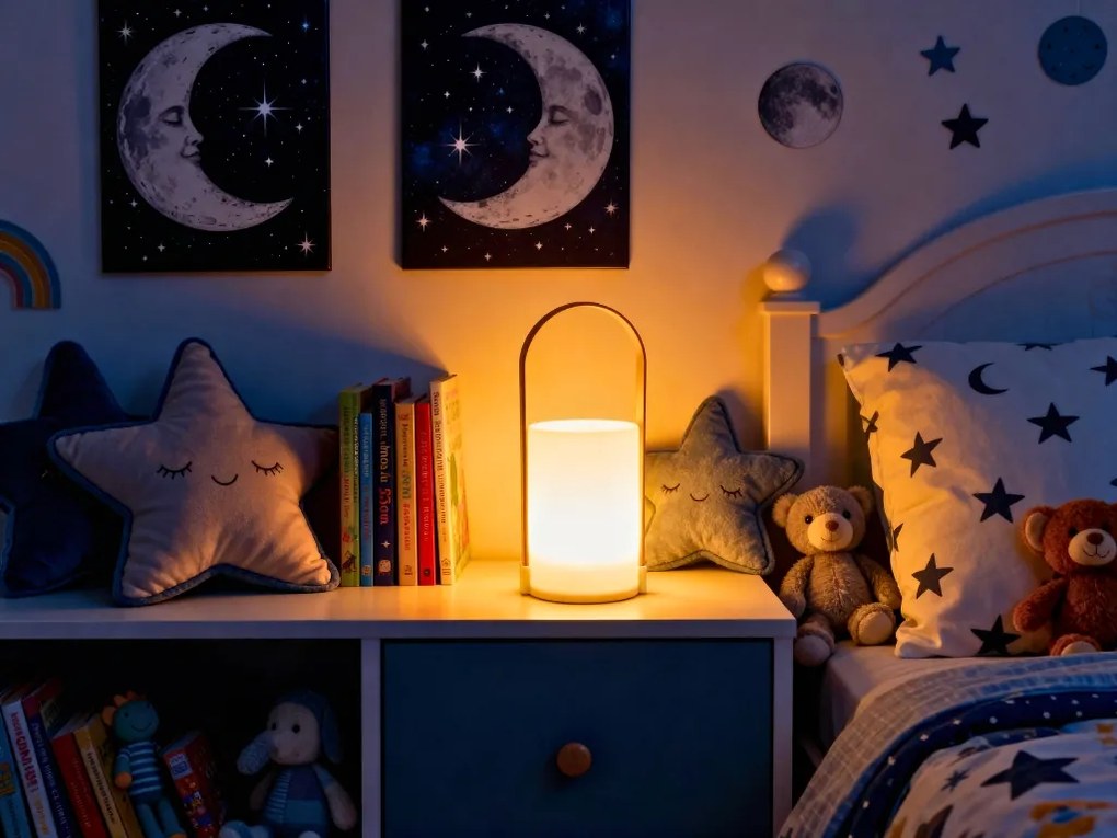 LED stolná lampa s rukoväťou LUNARI 25 cm, biela