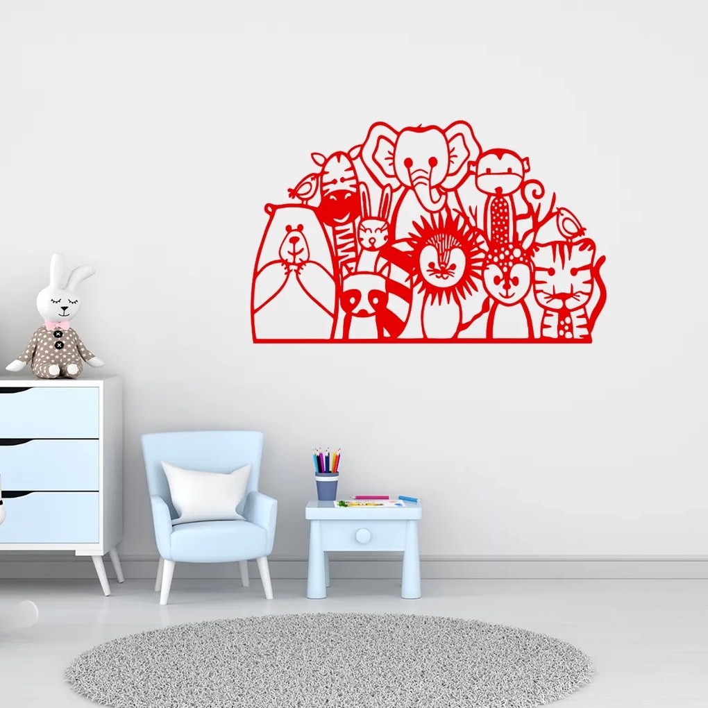 Veselá Stena Samolepka Africké zvieratká Farba: červená, Veľkosť: 40 x 25 cm