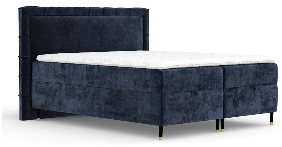 Tmavomodrá boxspring posteľ s úložným priestorom 200x200 cm Voyage – Maison de Rêve