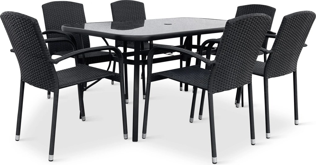 Noela Záhradný jedálenský set Klaudia čierny + 6x ratanová stolička Roma