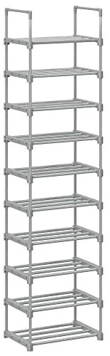 Stojan na topánky, skladací, 10 políc, sivý, 174x45x30cm