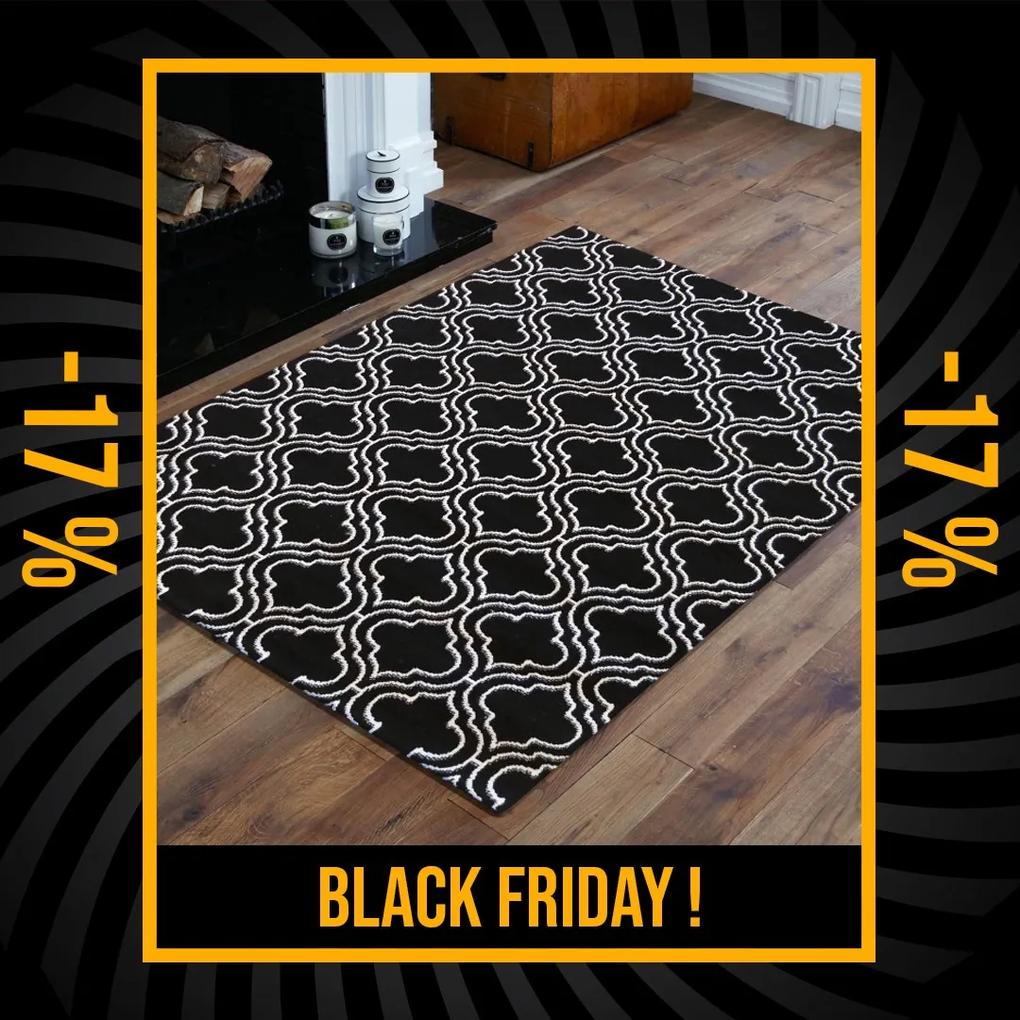 DomTextilu Kvalitný škandinávsky koberec v čiernej farbe s bielym vzorom 17591-128976