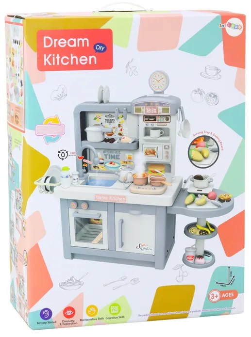 LEAN TOYS Kuchyňa pre deti s príslušenstvom - sivá