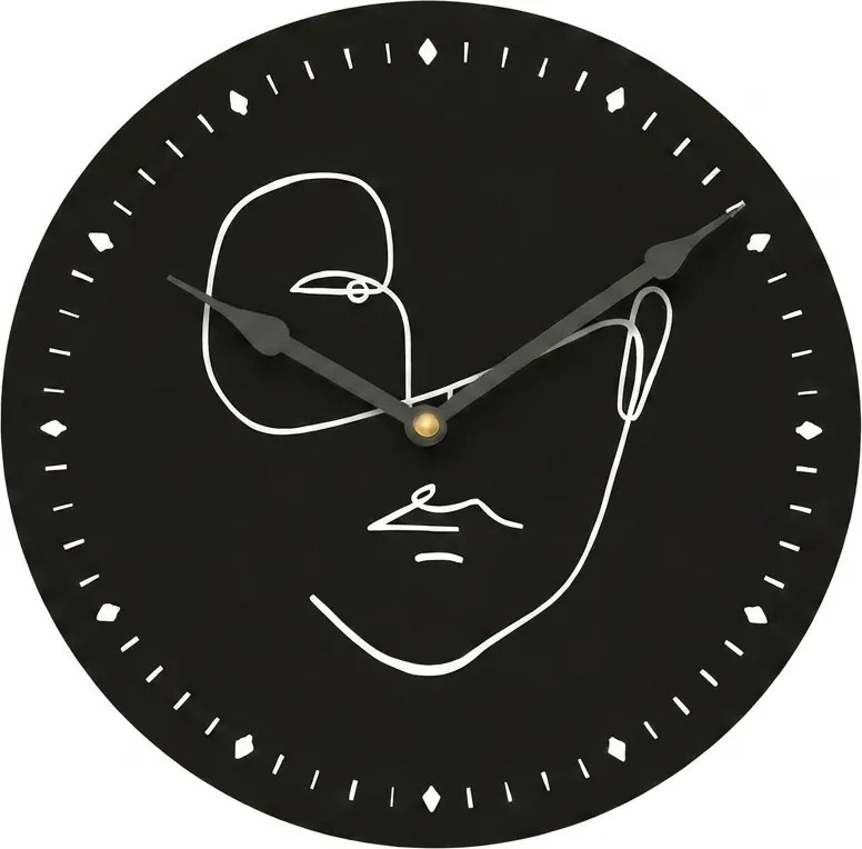 Nástenné hodiny LINE FACE 29 cm, čierne