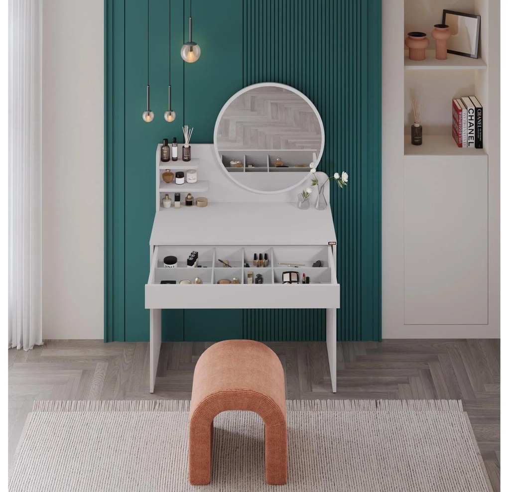 Toaletný stolík Trinity 2 (biela) (so zrkadlom). Akcia -19%. Vlastná spoľahlivá doprava až k Vám domov. 1109420