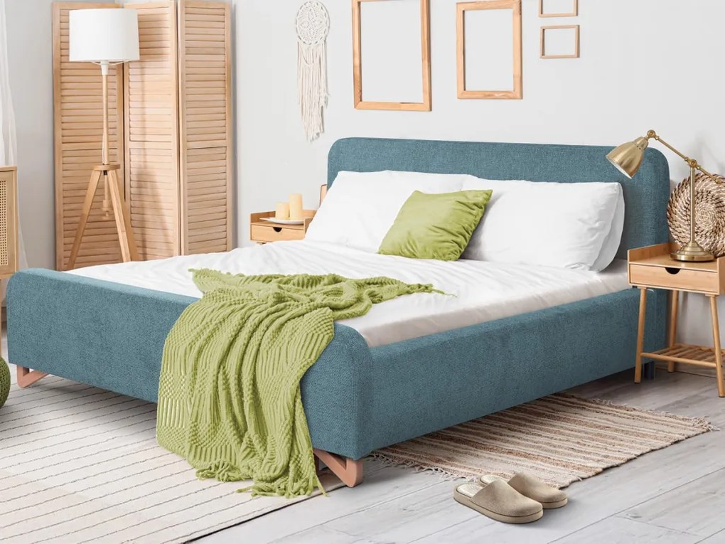 Posteľ Flamingo 180x200 cm, morská modrá štruktúrovaná tkanina