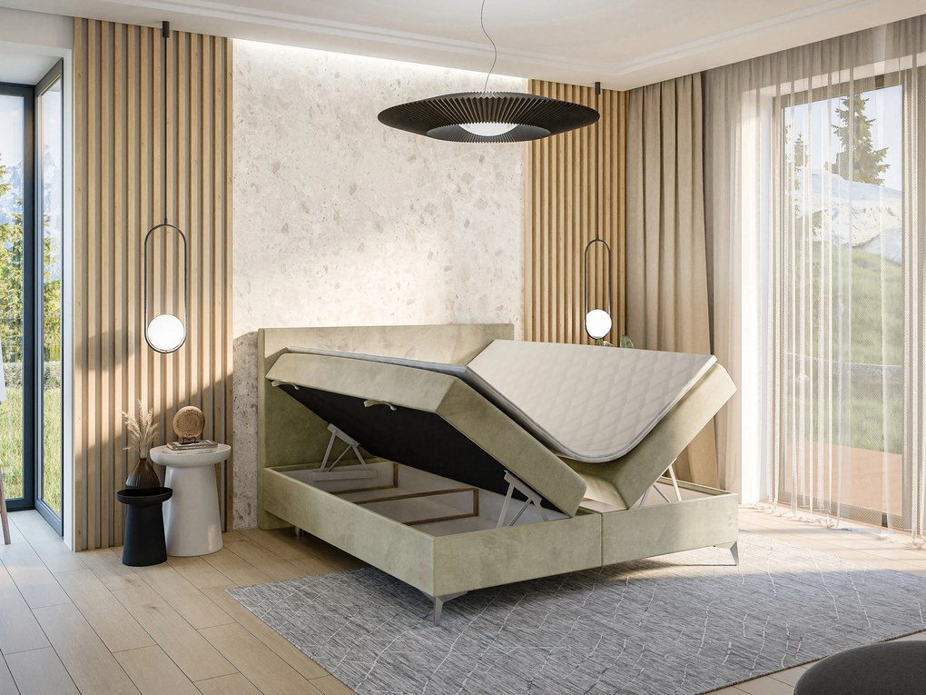 Jednolôžková posteľ Boxspring 120 cm Ricky (svetlobéžová) (s matracom a úl. priestorom). Vlastná spoľahlivá doprava až k Vám domov. 1043429