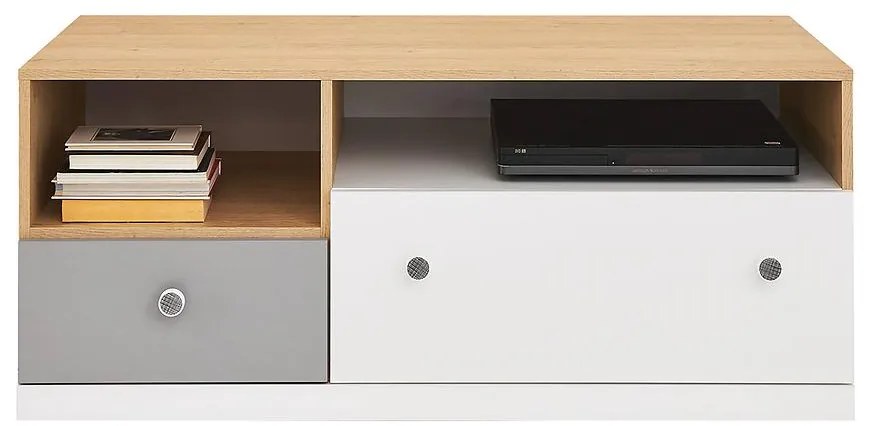 TV stolík Pixel sušienkový dub / biely lux / sivý