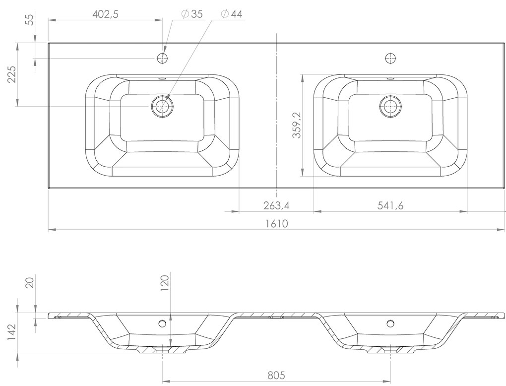 Sapho Sapho, LOREA skrinka 160x46x51,5cm (70+20+70cm), biela matná, LE070-3131-07