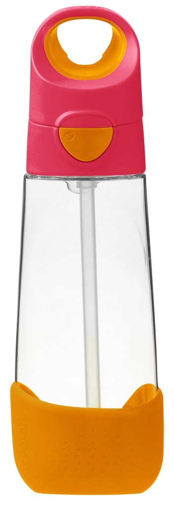 Fľaša na pitie so slamkou 600 ml - ružová/oranžová