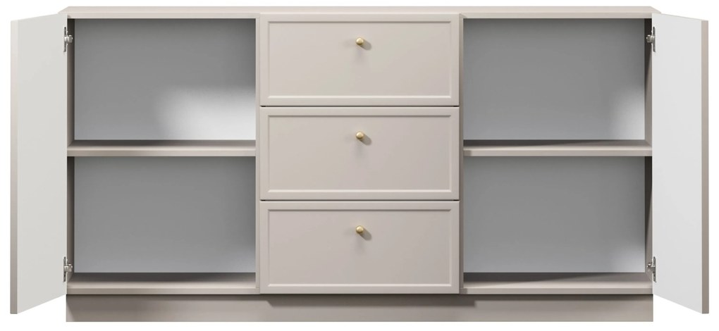 Komoda Lorini 150 cm na sokli - kašmírová / zlaté úchytky G