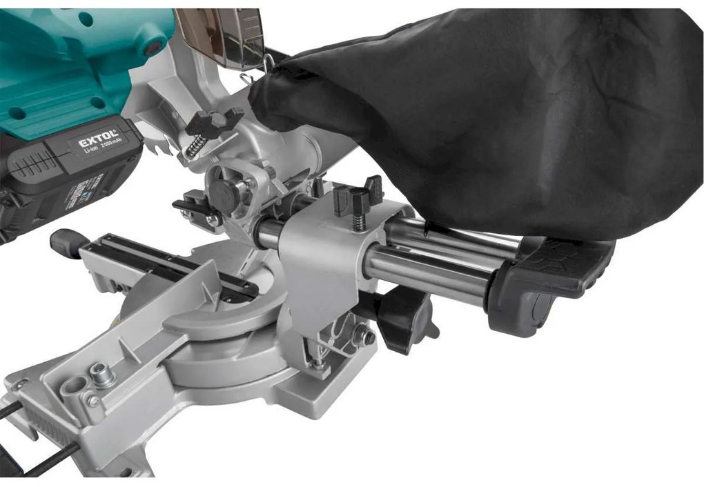 EXTOL INDUSTRIAL Pokosová AKU píla s posuvom, Share20V, bezuhlíkový motor, 1x2Ah Li-ion, nabíjačka 8791826