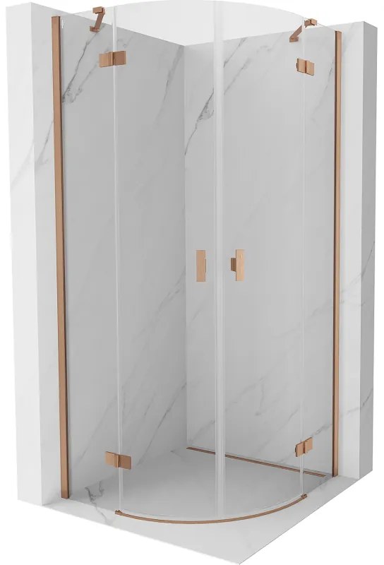 Mexen Mist, polkruhový výklopný sprchový kút 90 x 90 cm, číre sklo, medený matný profil, 8A33-090-090-65-00