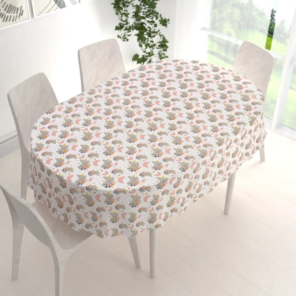 Biante Detský bavlnený oválny obrus Sandra SA-562 Spiace jednorožce medzi hviezdičkami na bielom 140x220 cm
