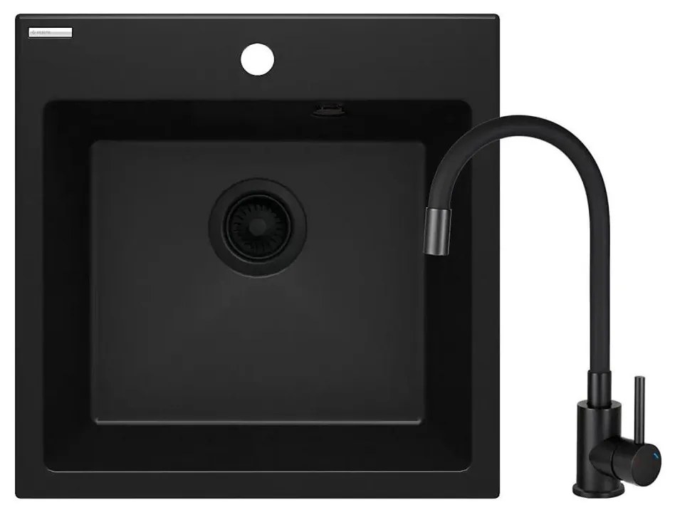 Deante ZQJNN103 - Kuchynský drez EVORA 50x50 cm + drezová batéria granit/čierna