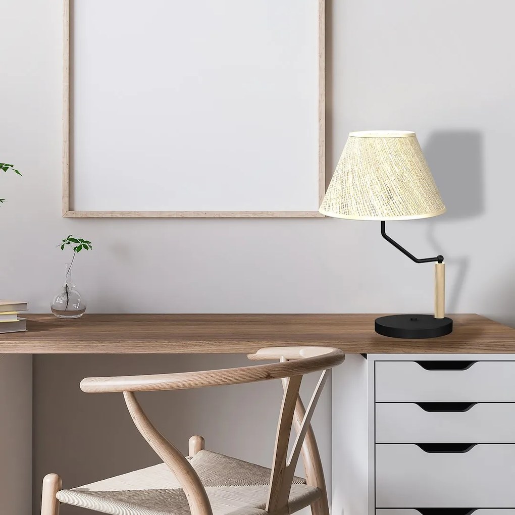 Stolná lampa Etna, 1x slonovinové ľanové tienidlo, b/drevo