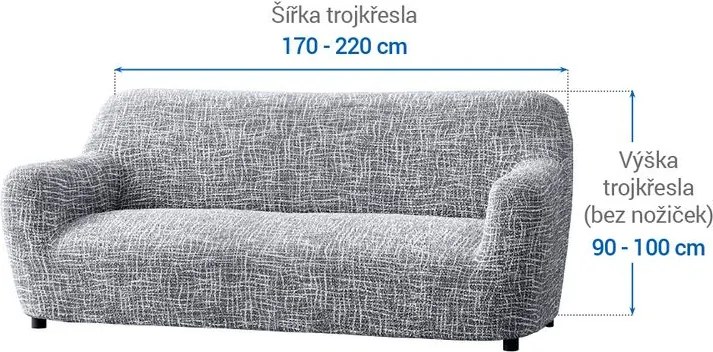 Bielastické poťahy GRAFITI NOVÉ antracit trojkreslo (š. 170 - 220 cm)