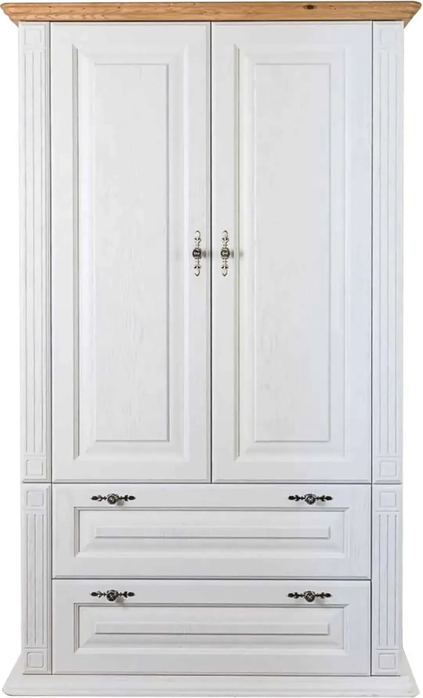 Biela šatníková skriňa z masívu s dvomi zásuvkami, 109x54x210 cm