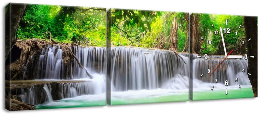 Gario Obraz s hodinami Thajsko a vodopád v Kanjanaburi - 3 dielny Rozmery: 90 x 70 cm