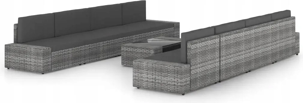 vidaXL 9-dielna záhradná sedacia súprava s podložkami polyratan sivá