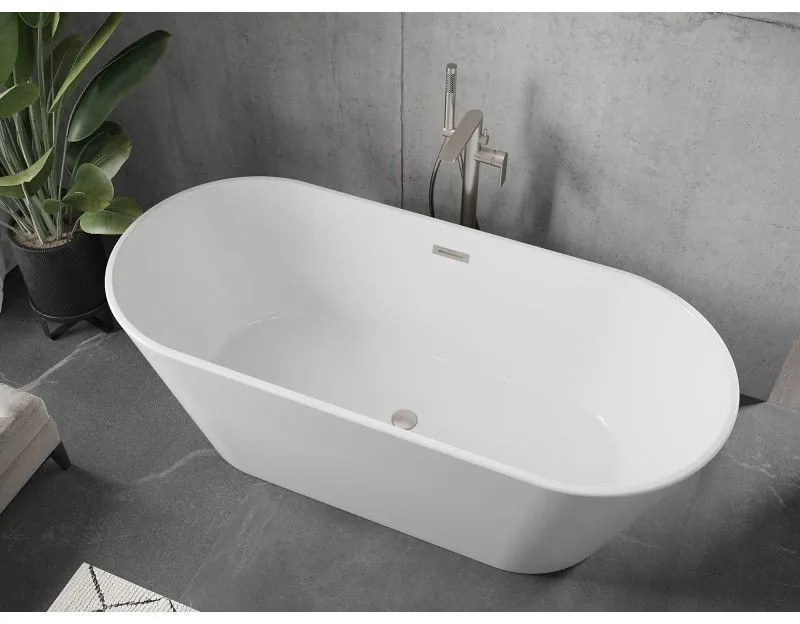 Mexen Flavia, voľne stojaca vaňa 150 x 75 cm, biela, brúsená oceľ prepad, 54031507500-97