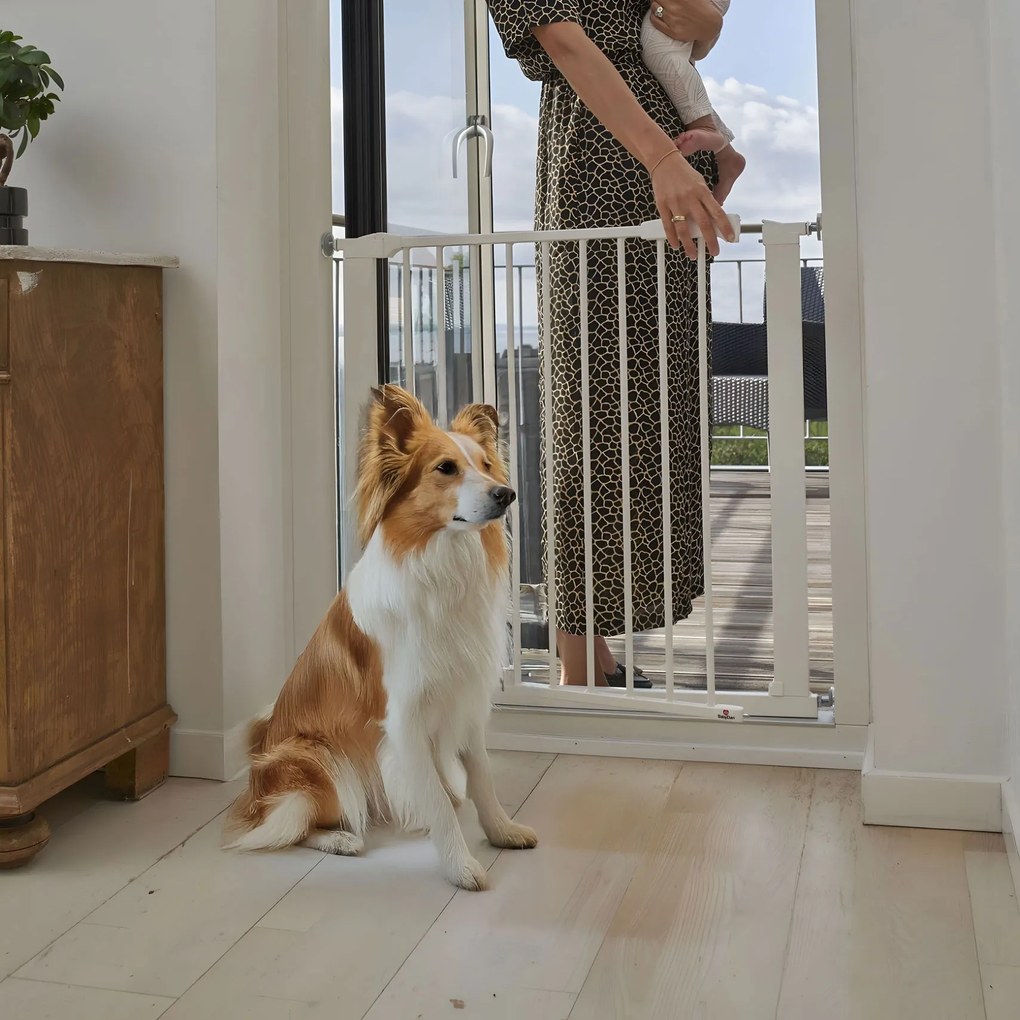 Bezpečnostná bránka pre deti a domáce zvieratá ECOTOYS 74–132 cm, kovová, bezvŕtacia