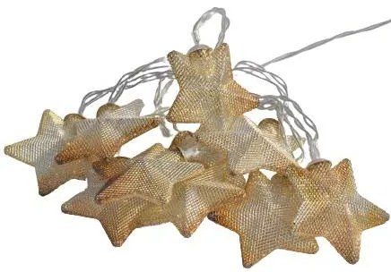 DECOLED Svetelná reťaz LED na batérie, 10 teplých bielych LED diód, 1,8 m, kovové hviezdy