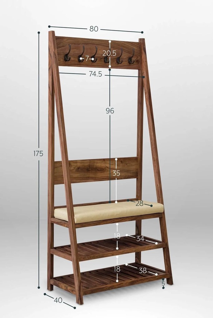 furniture-nabytek.cz - Masívny drevený vešiak s botníkom 80x175x40
