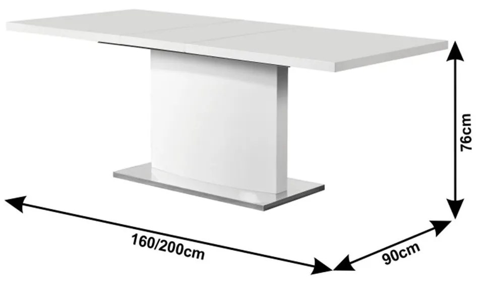 Tempo Kondela Rozkladací jedálenský stôl, biela vysoký lesk HG, 160-200x90 cm, KORINTOS