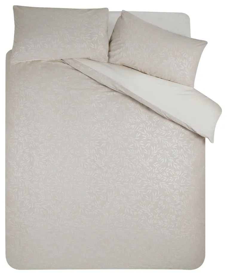 Sivobéžové obliečky na jednolôžko zo žakára 135x200 cm Corded Leaves – Catherine Lansfield