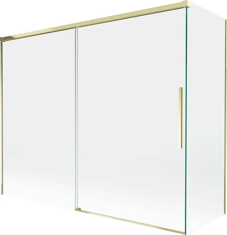 Mexen Rox, 2-krídlová posuvná vaňová zástena 190 + 90 x 150 cm, 8mm číre sklo, zlatý lesklý profil, 8C9-190-090-50-00