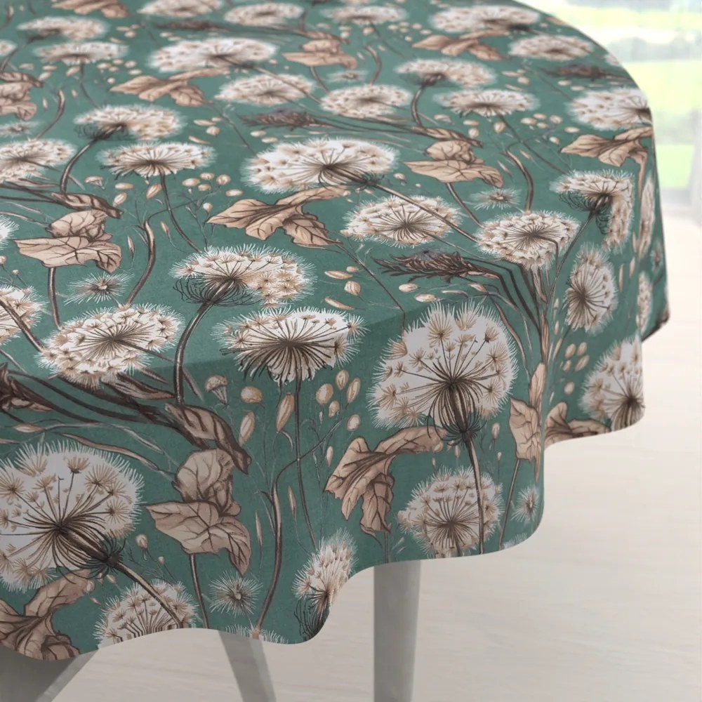 Biante Bavlnený okrúhly obrus Sandra SA-716 Jesenné púpavy na zelenom Ø 140 cm