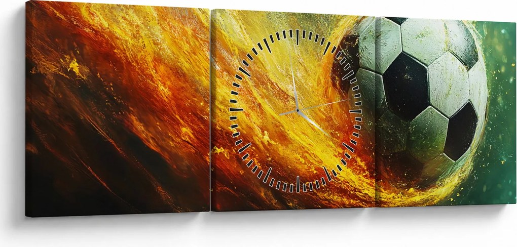 Obraz - Futbalová lopta v lete (s hodinami) (90x30 cm)