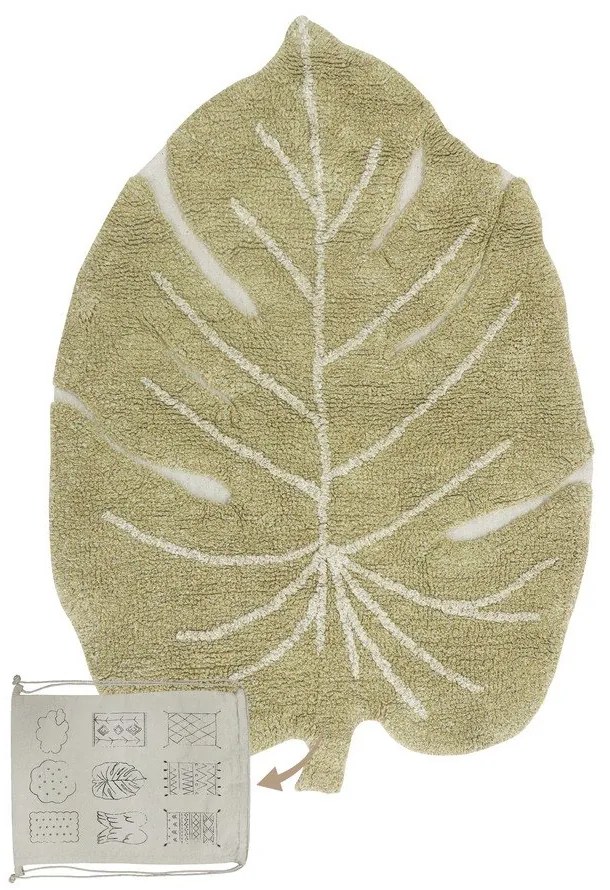Kaki prateľný ručne tkaný bavlnený detský koberec 75x100 cm Mini Monstera Olive – Lorena Canals