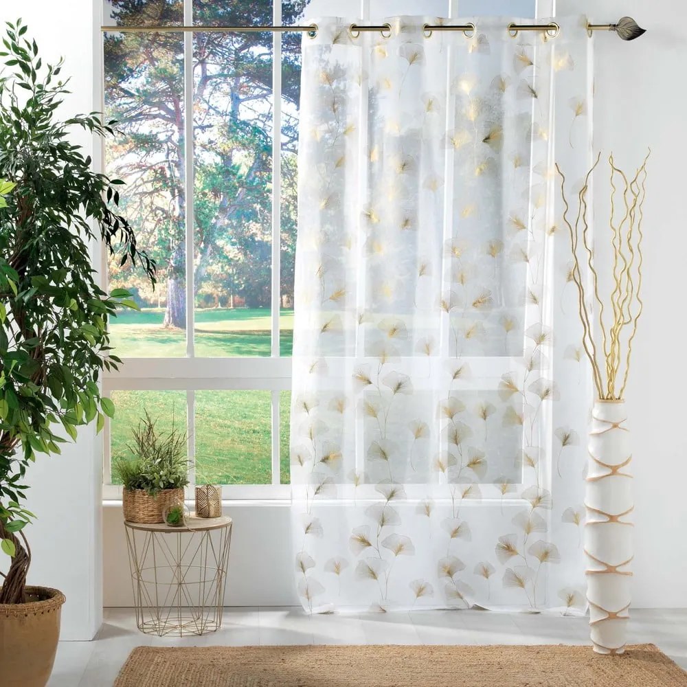 Voálová záclona v bielej a zlatej farbe 140x240 cm Ginkgold – douceur d'intérieur