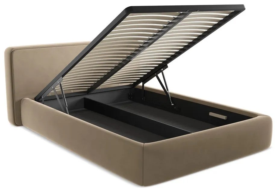 Svetlohnedá čalúnená dvojlôžková posteľ s úložným priestorom s roštom 180x200 cm Kiana – Makamii