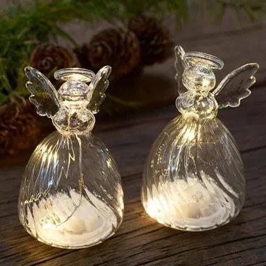 SIRIUS LED světelný anděl skleněný, čirý, sada 2 kusy, 8 cm