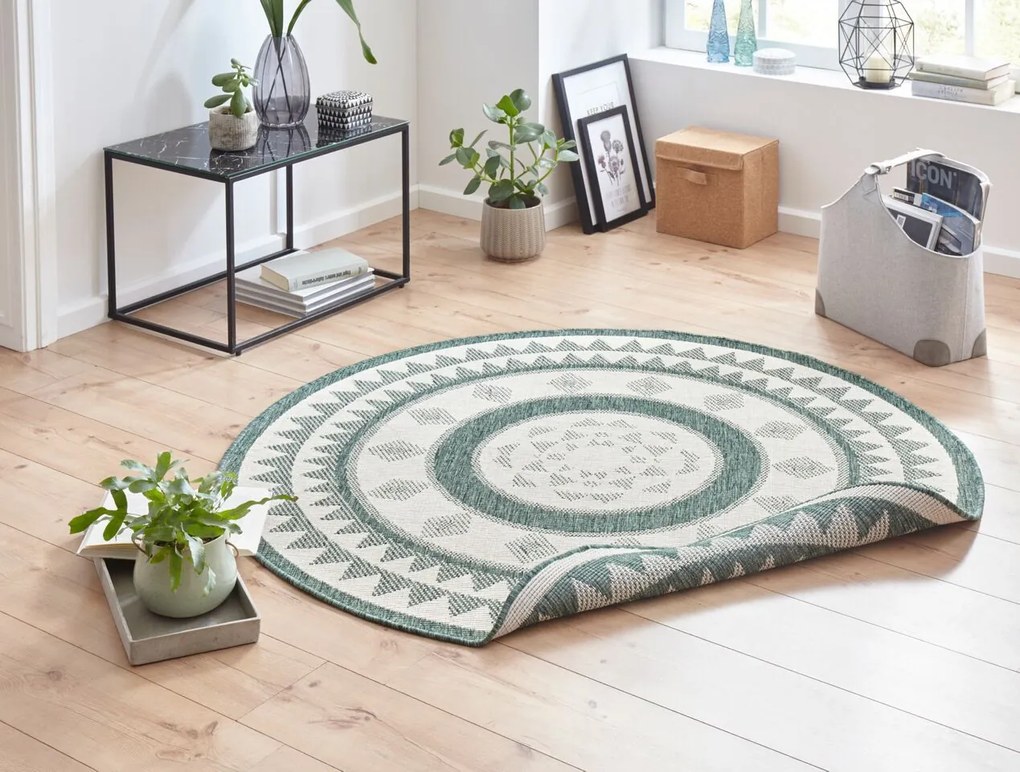 NORTHRUGS - Hanse Home koberce Kusový koberec Twin Supreme 103415 Jamaica green creme – na von aj na doma - 140x140 (priemer) kruh cm