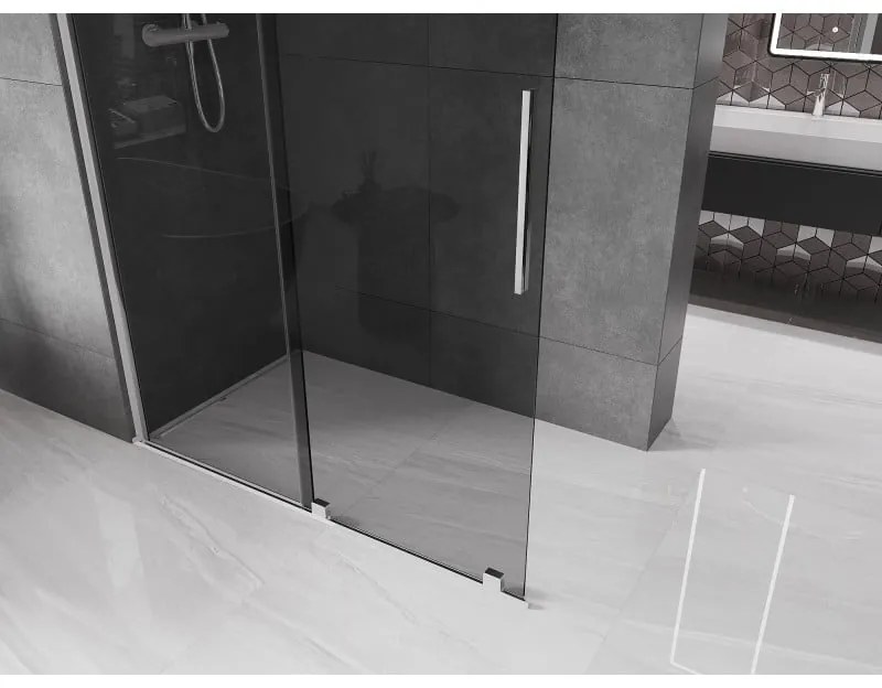 Mexen Velar, sprchová zástena s posuvnými dverami Walk-in 140 x 200 cm, 8mm šedé sklo, chrómová, 871-140-000-43-01