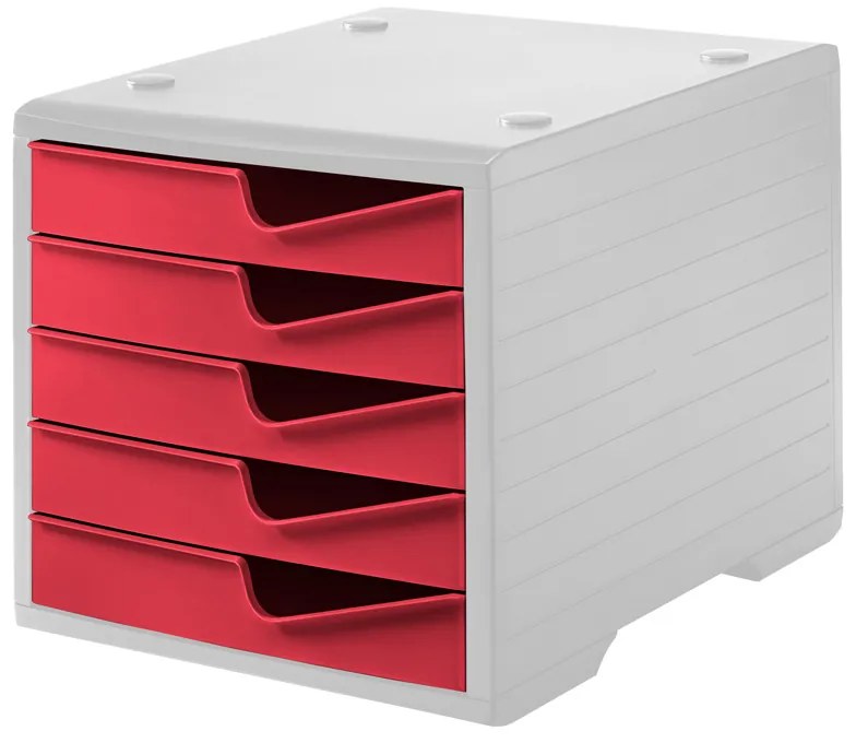 Triediaci box, 5 zásuviek, sivá/červená
